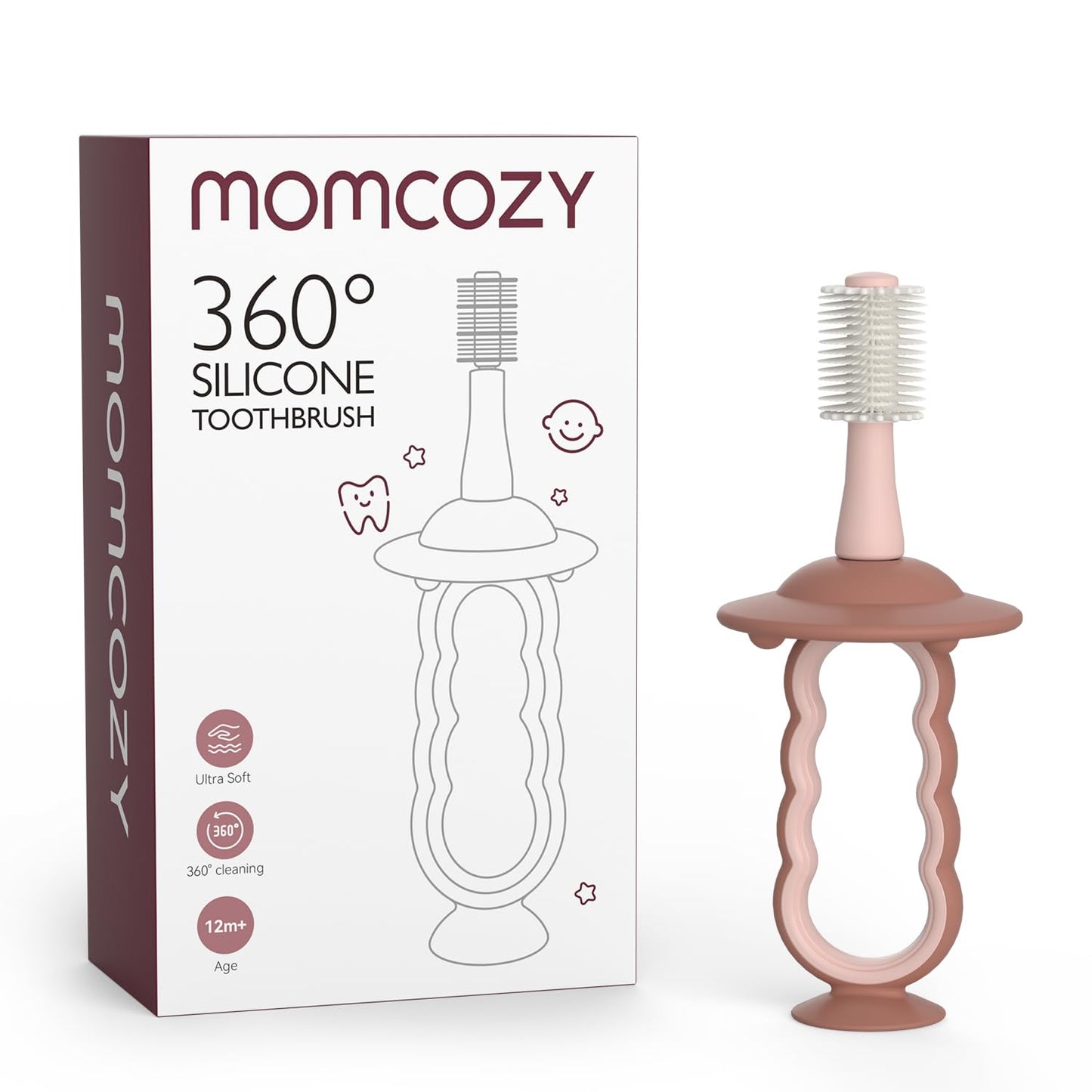 Momcozy Escova de Dentes Infantil 360° com Base de Sucção, Rosa