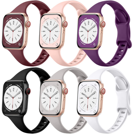 Lerobo 6 Pulseiras Finas de Silicone Compatíveis com Apple Watch (cores variadas)