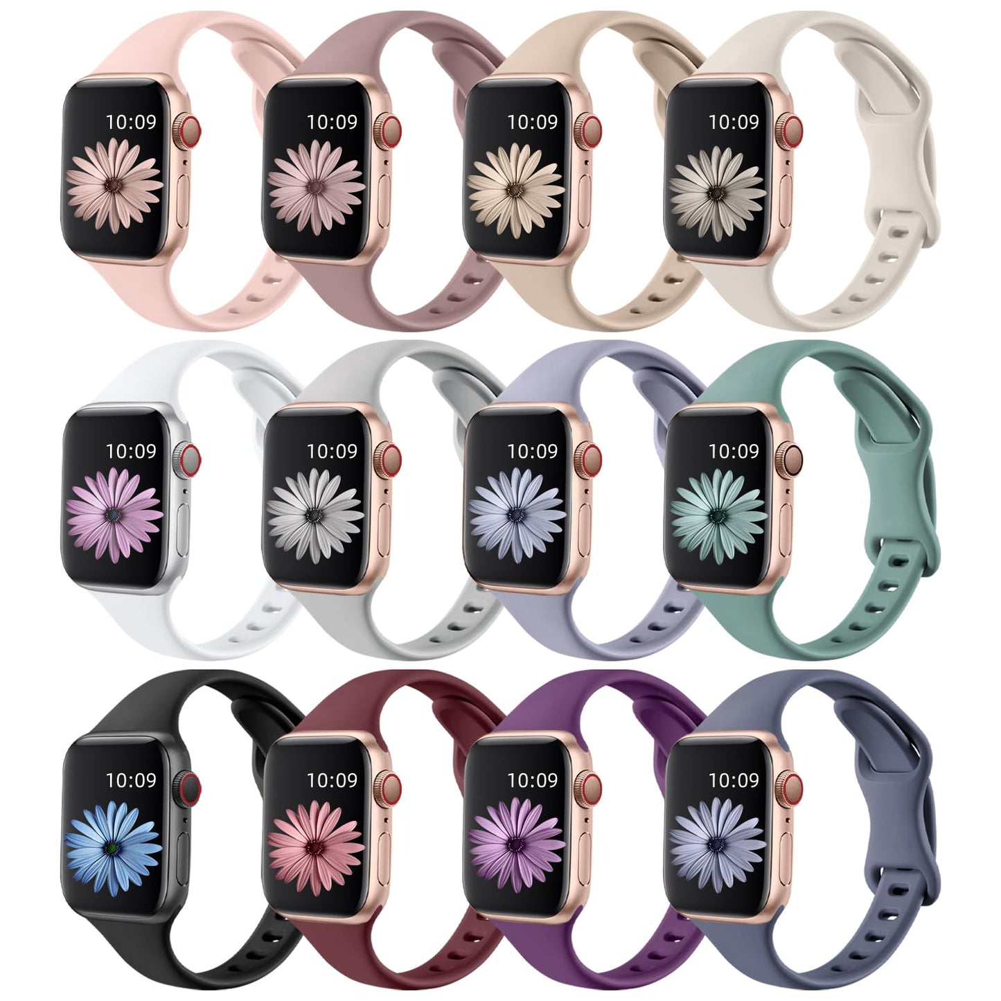 Lerobo Kit 12 Pulseiras Slim para Apple Watch 38-49mm (12 Cores Variadas)