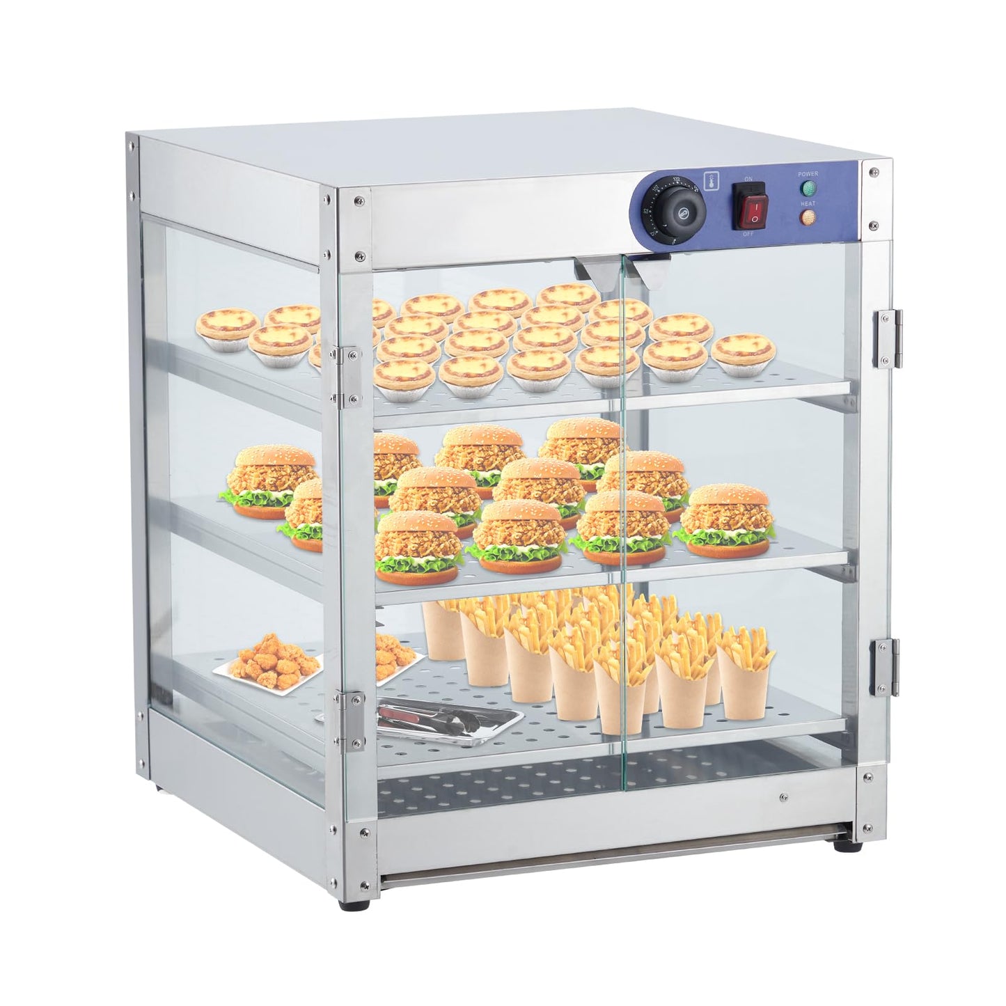 Takywep Vitrine Aquecedora de Alimentos Comercial 800W com 3 Níveis (Prata)