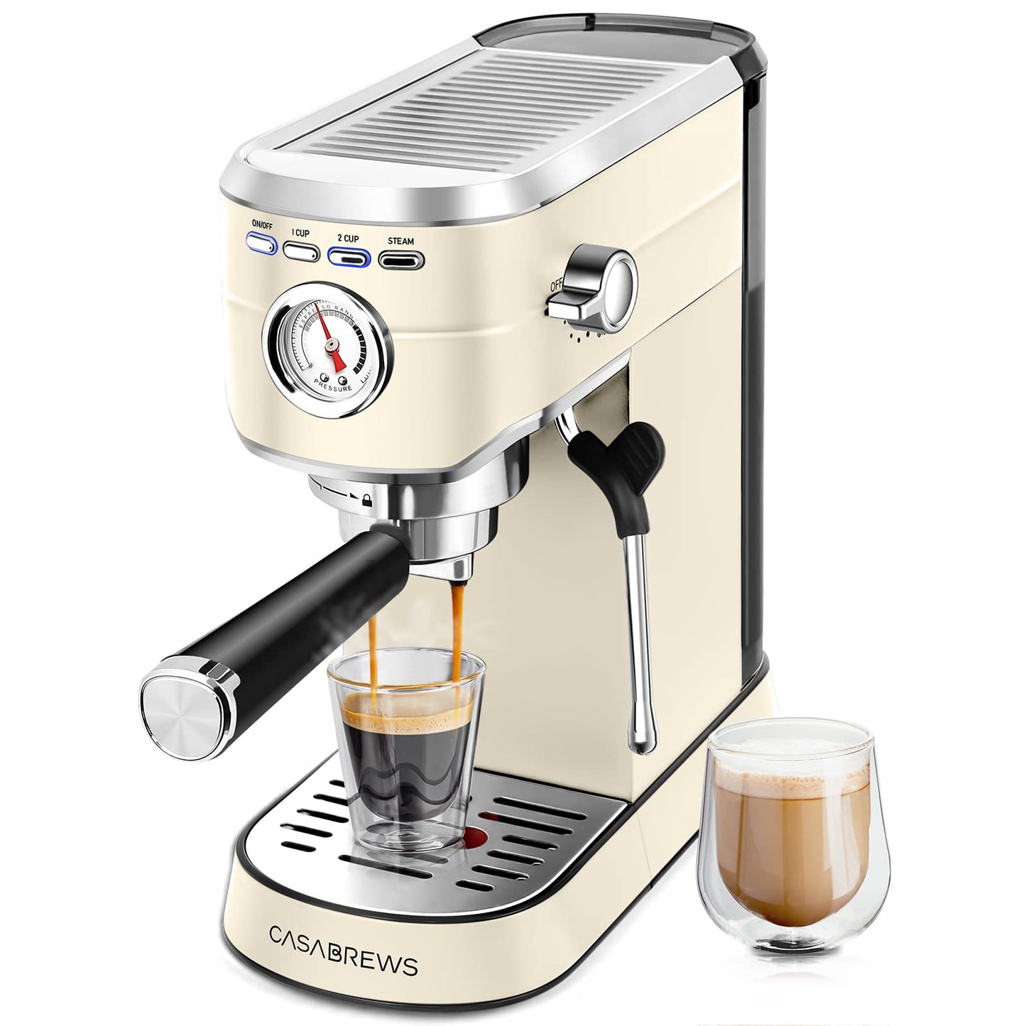 Casabrews Máquina de Espresso 20 Bar com Vaporizador de Leite (Creme)