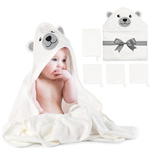 Momcozy Kit de Toalha com Capuz e Luva de Banho para Bebê Branco