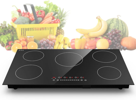 VBGK Cooktop de Indução 36" 7400W com 5 Queimadores e Controle Touch (Preto)