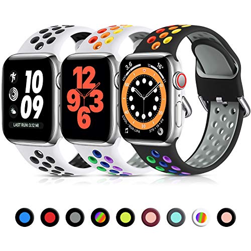 Lerobo 3 Pack Pulseiras Esportivas para Apple Watch, Silicone, 38-49mm