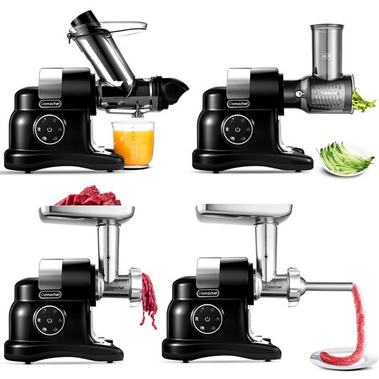 AMZCHEF Juicer Cold Press 5 em 1 com Moedor de Carne (Preto Carvão)