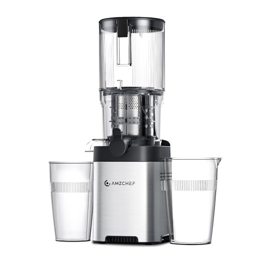 AMZCHEF Juicer Pressão Fria 200W com Boca de 5.2" para Frutas Inteiras (Prata)