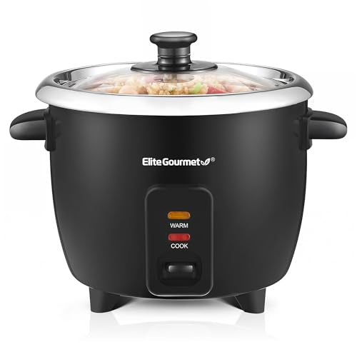 Elite Gourmet ERC006SS Panela de Arroz Elétrica 6-Cup Inox Preto