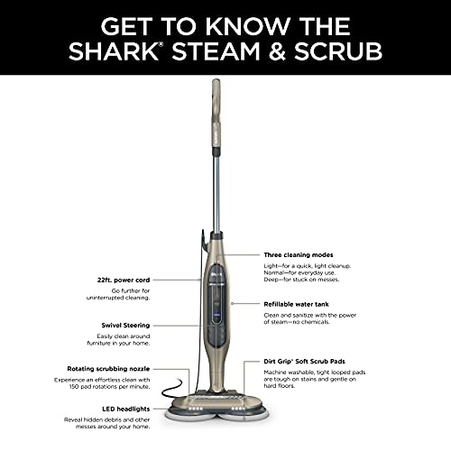 Shark Mop a Vapor S7001 Scrub & Sanitize com 4 Panos Laváveis LED Ouro 1120W