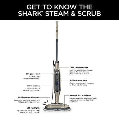 Shark Mop a Vapor S7001 Scrub & Sanitize com 4 Panos Laváveis LED Ouro 1120W