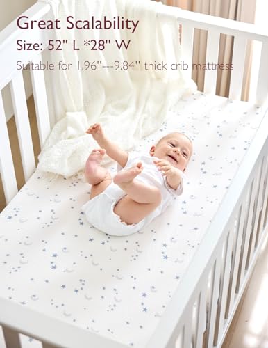 Momcozy Fitted Crib Sheets 2 Peças 52"x28" Azul Estrela Lua