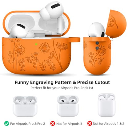 Lerobo Capa Gravada para AirPods Pro 1ª e 2ª Geração com Chaveiro (Laranja)