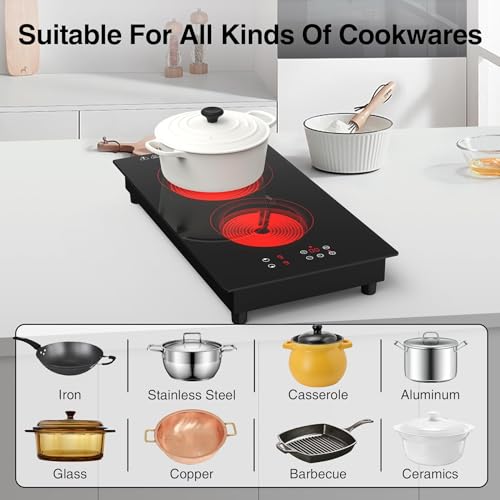 VBGK Cooktop Elétrico 3000W, 2 Bocas Embutido e Portátil com Timer (Preto)