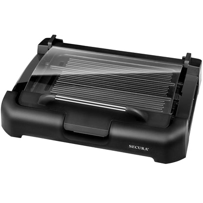 Secura Grill Elétrico 2 em 1 Antifumaça com Tampa de Vidro 1800W (Preto)