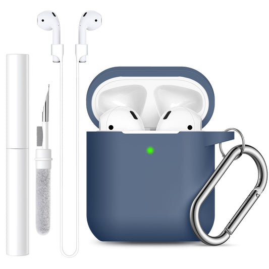 Título com 70 caracteres: Lerobo Capa Silicone para AirPods 1ª/2ª Geração com Kit Limpeza (Cinza Azul)