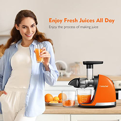 AMZCHEF Slow Juicer de Pressão a Frio com Função Reversa (Laranja Sol)