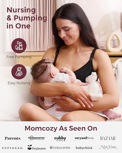 Momcozy Sutiã de Amamentação e Extração Sem Mãos Preto, Ajustável e Confortável