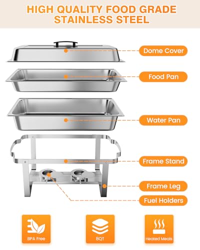 Takywep Conjunto de Rechaud 8QT Aço Inox para Buffet e Eventos