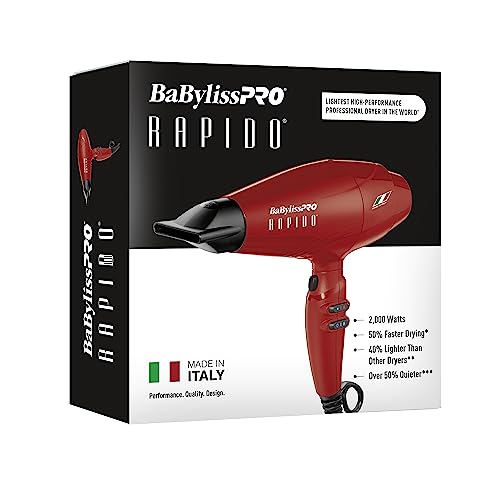 Secador BaBylissPRO Nano Titanium Rapido 2000W Vermelho Itália