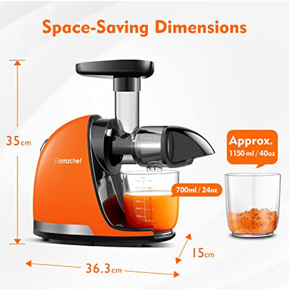 AMZCHEF Slow Juicer de Pressão a Frio com Função Reversa (Laranja Sol)