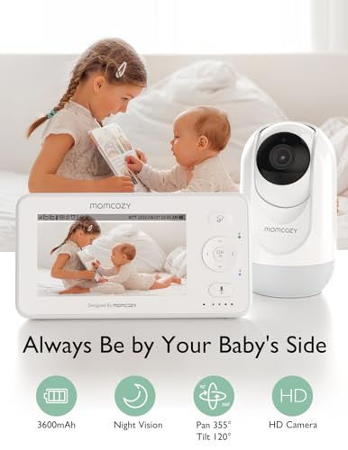 Momcozy Monitor de Bebê 4,3" HD com Câmera, Áudio Bidirecional, Visão Noturna, Branco