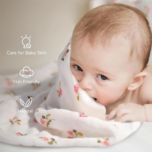 Momcozy Cobertores Swaddle de Musselina Floral, 47 x 47 polegadas, Pacote com 4