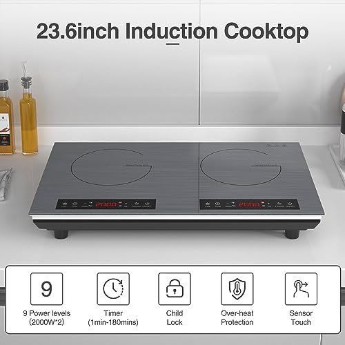 VBGK Cooktop de Indução Duplo 24" 4000W com Timer e Bloqueio Infantil