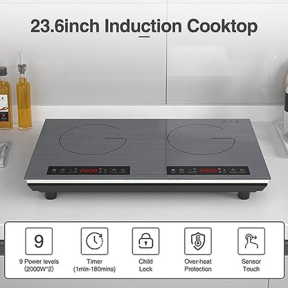 VBGK Cooktop de Indução Duplo 24" 4000W com Timer e Bloqueio Infantil