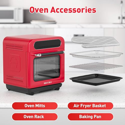 Secura Forno Multifuncional a Vapor e Air Fryer 13QT com Convecção (Vermelho)