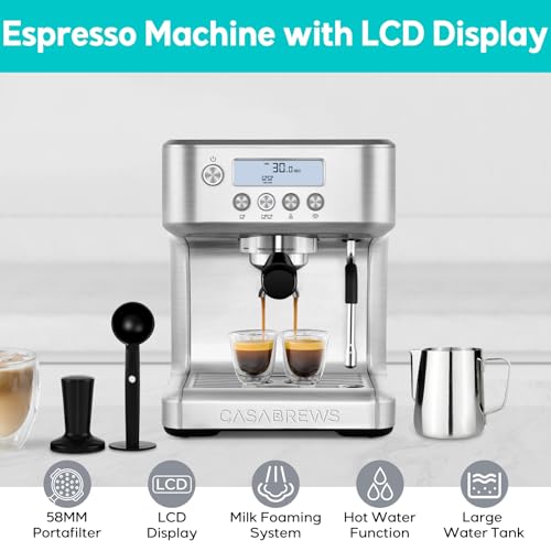 CASABREWS Máquina de Espresso 20 Bar com Display LCD e Vaporizador