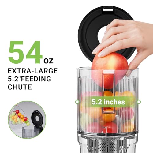 AMZCHEF Juicer Pressão Fria 200W com Boca de 5.2" para Frutas Inteiras (Prata)