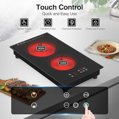 VBGK Cooktop Elétrico 3000W, 2 Bocas Embutido e Portátil com Timer (Preto)