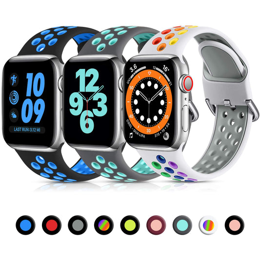 Lerobo 3 Pulseiras Silicone 20mm p/ Apple Watch (Branco/Preto/Cinza)