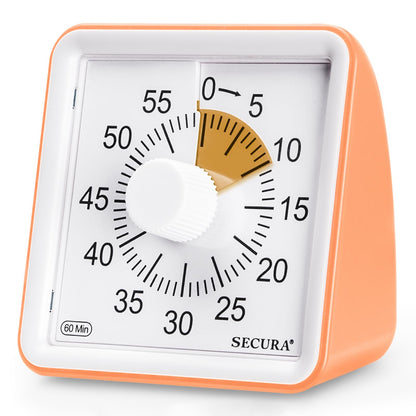 Secura Timer Visual de 60 Minutos para Sala de Aula e Gestão de Tempo (Laranja)