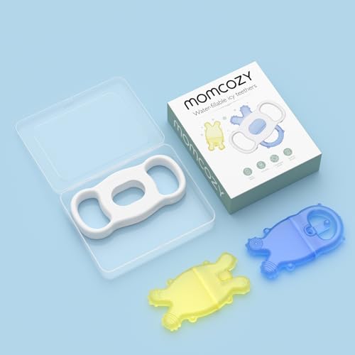 Momcozy Mordedor Silicone Bebê Azul e Amarelo 2 Peças - Alívio Dentição