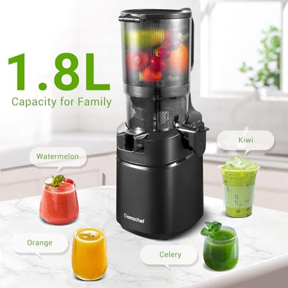 AMZCHEF Juicer Automático 5.3'' com Pressão Fria e Motor de 250W (Preto)