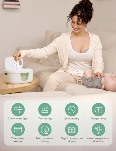 Momcozy Aquecedor de Lenços Umedecidos para Bebês, Capacidade Grande com Controle de Temperatura e Luz Noturna