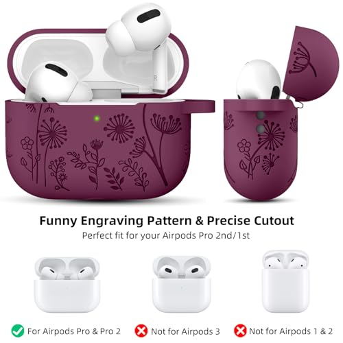 Lerobo Capa Silicone Gravada para AirPods Pro 2ª/1ª Geração com Mosquetão (Vermelho Púrpura)