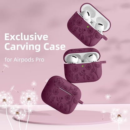 Lerobo Capa Silicone Gravada para AirPods Pro 2ª/1ª Geração com Mosquetão (Vermelho Púrpura)