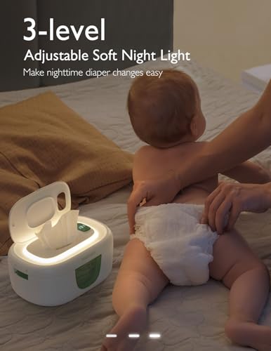 Momcozy Aquecedor de Lenços Umedecidos para Bebês, Capacidade Grande com Controle de Temperatura e Luz Noturna