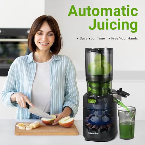 AMZCHEF Juicer Automático 5.3'' com Pressão Fria e Motor de 250W (Preto)