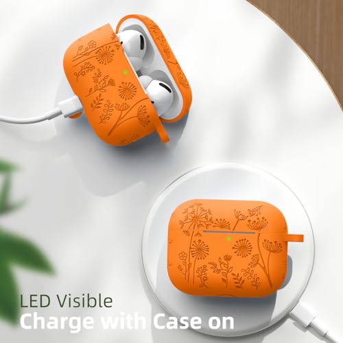 Lerobo Capa Gravada para AirPods Pro 1ª e 2ª Geração com Chaveiro (Laranja)