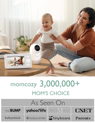 Momcozy Monitor de Bebê 4,3" HD com Câmera, Áudio Bidirecional, Visão Noturna, Branco