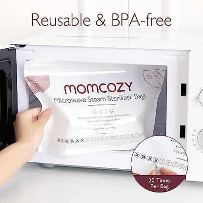 Momcozy Sacos de Esterilização a Vapor para Micro-ondas, Reutilizáveis, 15 Unidades