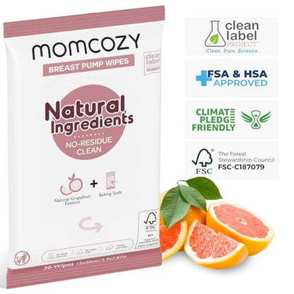 Momcozy Lenços de Limpeza para Bombas Tira-Leite - 30 Unidades