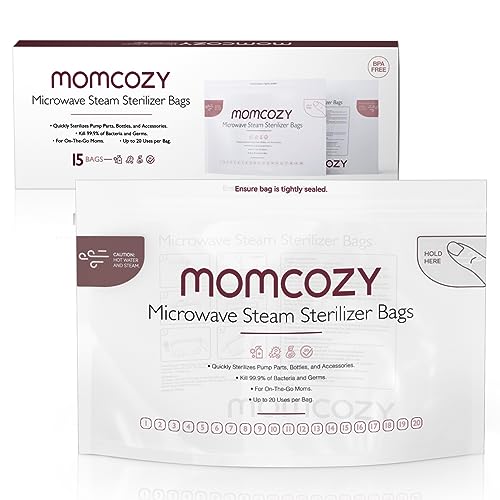 Momcozy Sacos de Esterilização a Vapor para Micro-ondas, Reutilizáveis, 15 Unidades