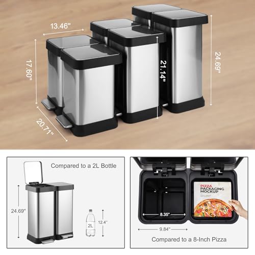 Takywep Lixeira Dupla 16 Gal 60L Aço Inox Prata com Pedal Silencioso