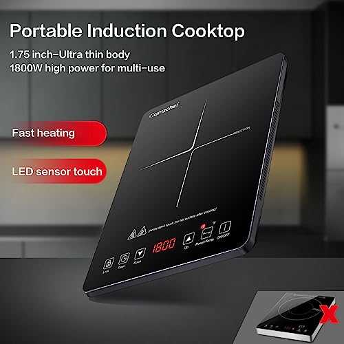 AMZCHEF Cooktop de Indução Portátil 1800W com 8 Níveis de Potência (Preto)