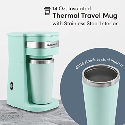 Elite Gourmet Cafeteira Compacta com Caneca Térmica 14oz (Menta)