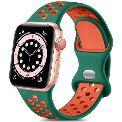 Lerobo Pulseira de Silicone para Apple Watch, 38mm-49mm, Esportiva (Pinegreen/Tangerine)