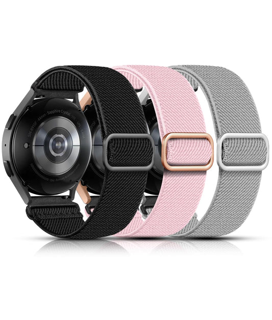 Lerobo Pulseira Elástica de Nylon Ajustável para Samsung Galaxy Watch (Rosa/Cinza/Preto)